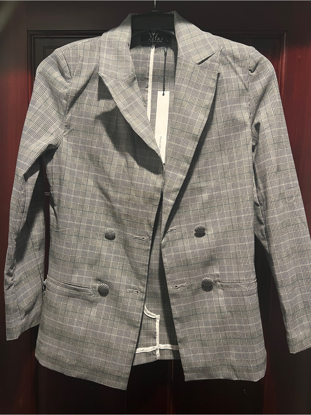 AKIRA Gray Glen Plaid Double-Breasted Blazer
